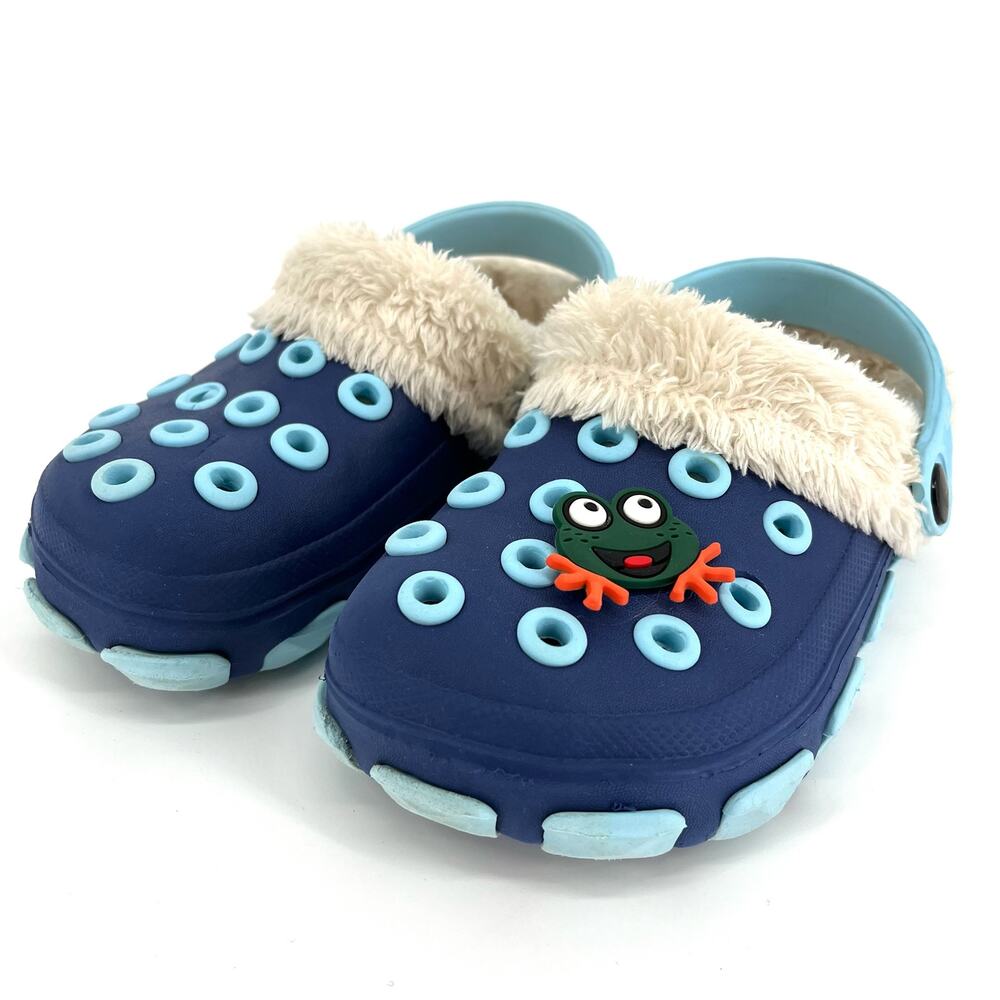 Crocs SMajong child fleece lined clogs sandals two tone blue frog (31 / US13)